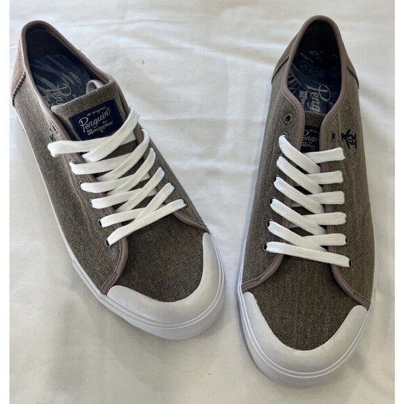 Penguin by Munsingwear Men's Canvas Lace Up Shoe Brown White Size 12 NEW no box - Picture 1 of 9